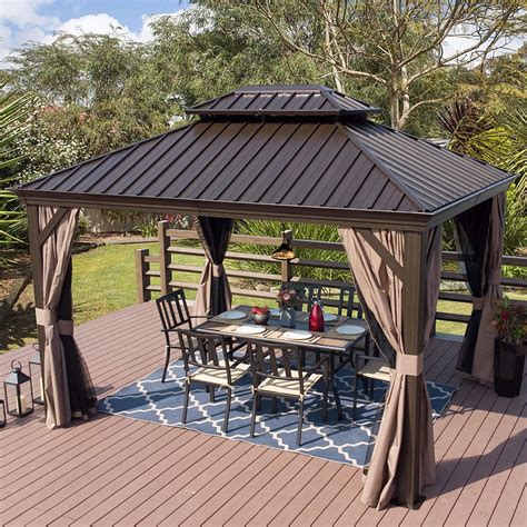 10x10 gazebo menards - The ShelterLogic® Gazebo Canopy 10' x 20' is America's best-selling fixed-leg canopy. This canopy provides shade and protection for your backyard events, vehicles or valuables. This fixed-leg canopy sets up fast, making it the perfect seasonal shade solution. The Max AP 6-leg canopy is easily constructed by two people in approximately two hours. The quick-fit slip-together swedged tubing ...